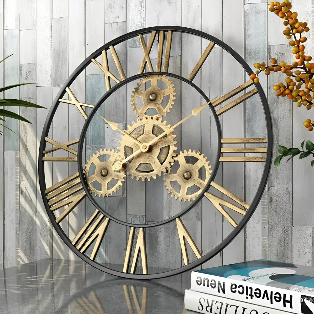 Horloge Murale Design 3D - Horloges murales - or et noir / 60 cm